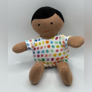 Lovevery Organic Cotton BabyDoll Plush Black Hair Dark Tan Skin Tone 8”